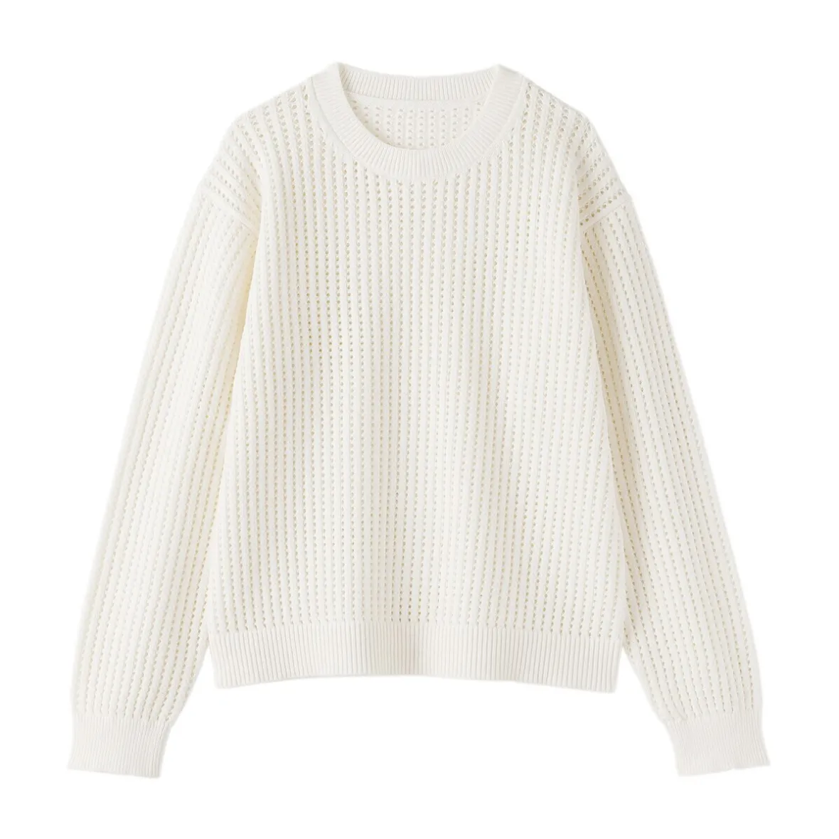 Online Muji Jersey de cuello redondo de malla de punto de mezcla de algodón para mujer