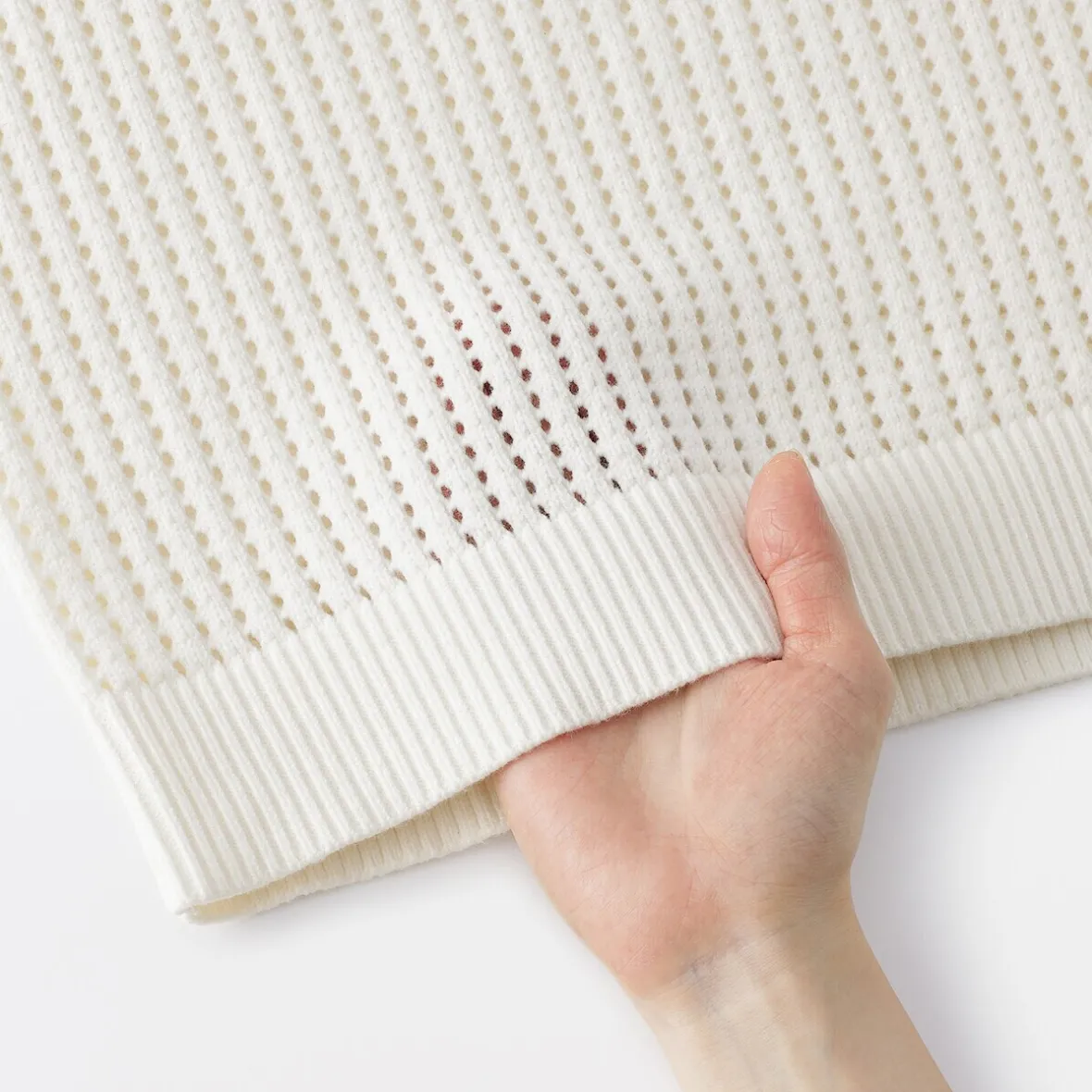 Online Muji Jersey de cuello redondo de malla de punto de mezcla de algodón para mujer