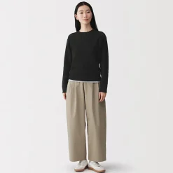 Online Muji Jersey de cuello redondo de malla de punto de mezcla de algodón para mujer