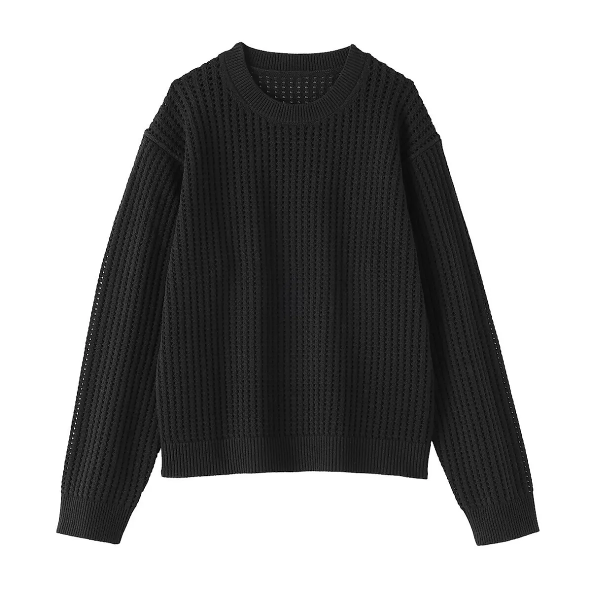 Online Muji Jersey de cuello redondo de malla de punto de mezcla de algodón para mujer