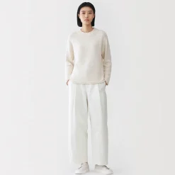 Online Muji Jersey de cuello redondo en textura bouclé de mezcla de algodón para mujer