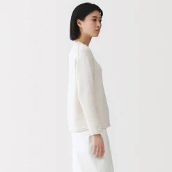 Online Muji Jersey de cuello redondo en textura bouclé de mezcla de algodón para mujer