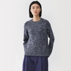 Online Muji Jersey de cuello redondo en textura bouclé de mezcla de algodón para mujer