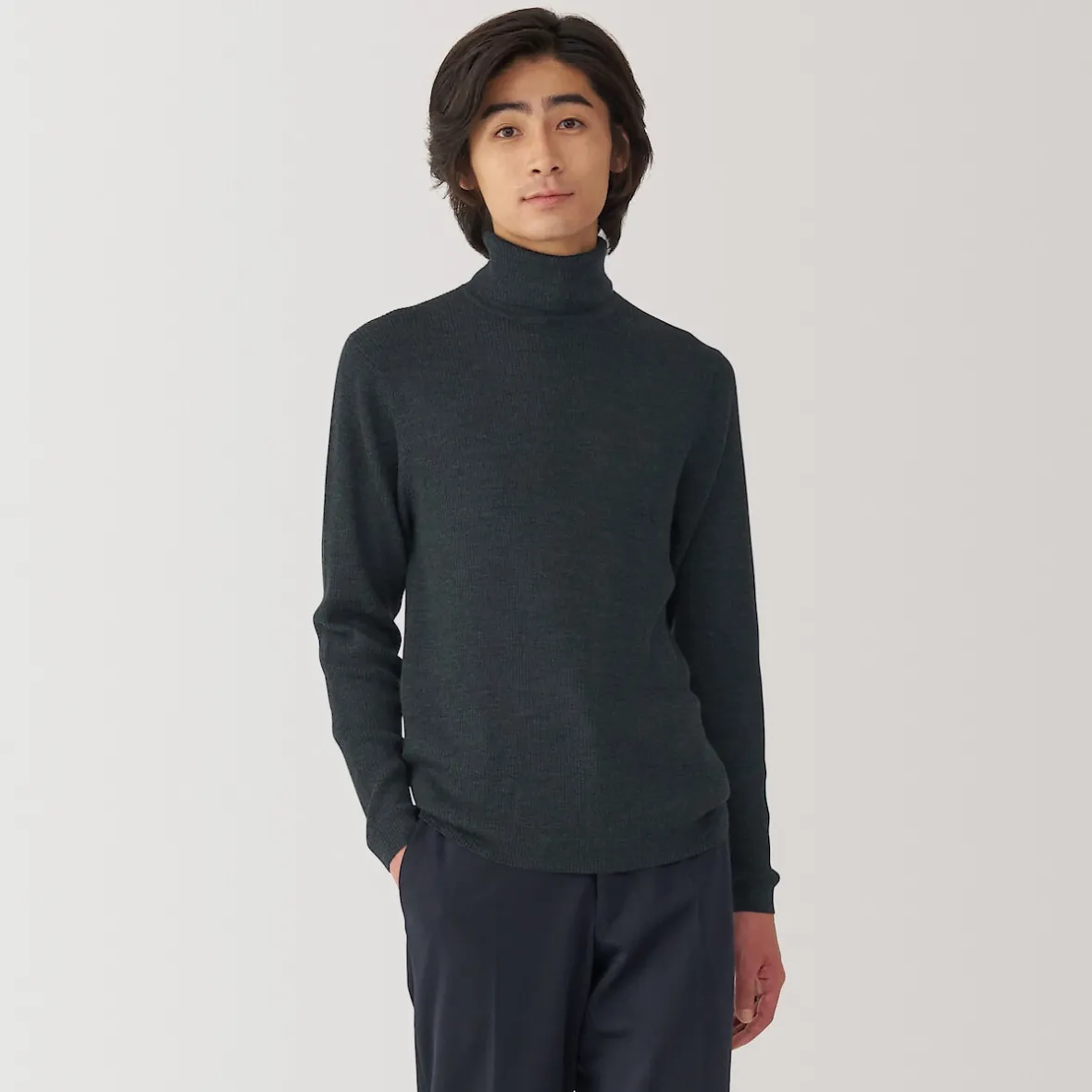 Outlet Muji Jersey de lana con cuello de tortuga acanalado