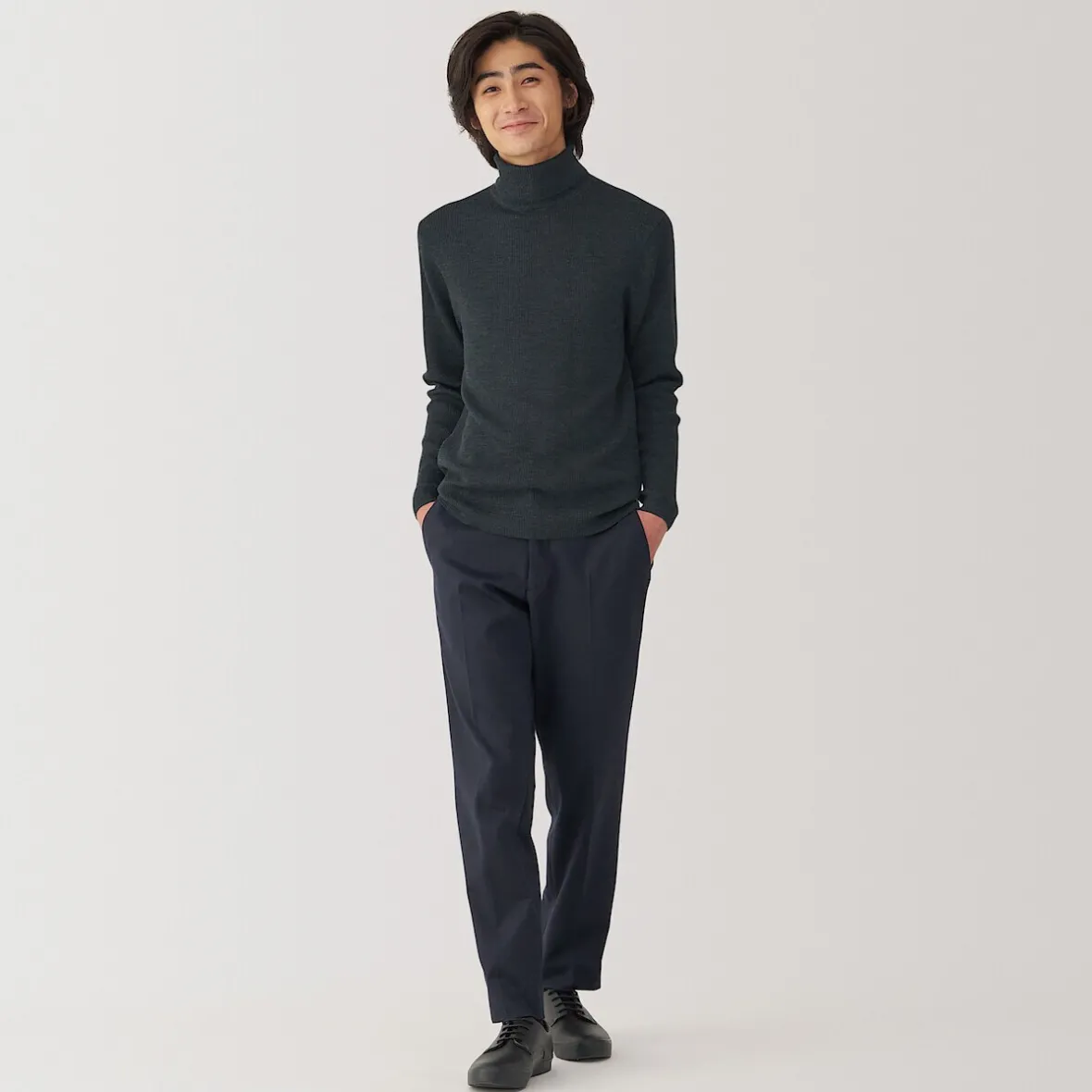 Outlet Muji Jersey de lana con cuello de tortuga acanalado