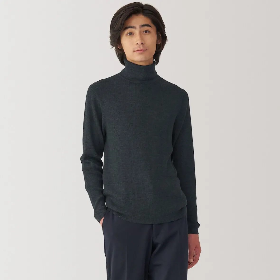 Outlet Muji Jersey de lana con cuello de tortuga acanalado