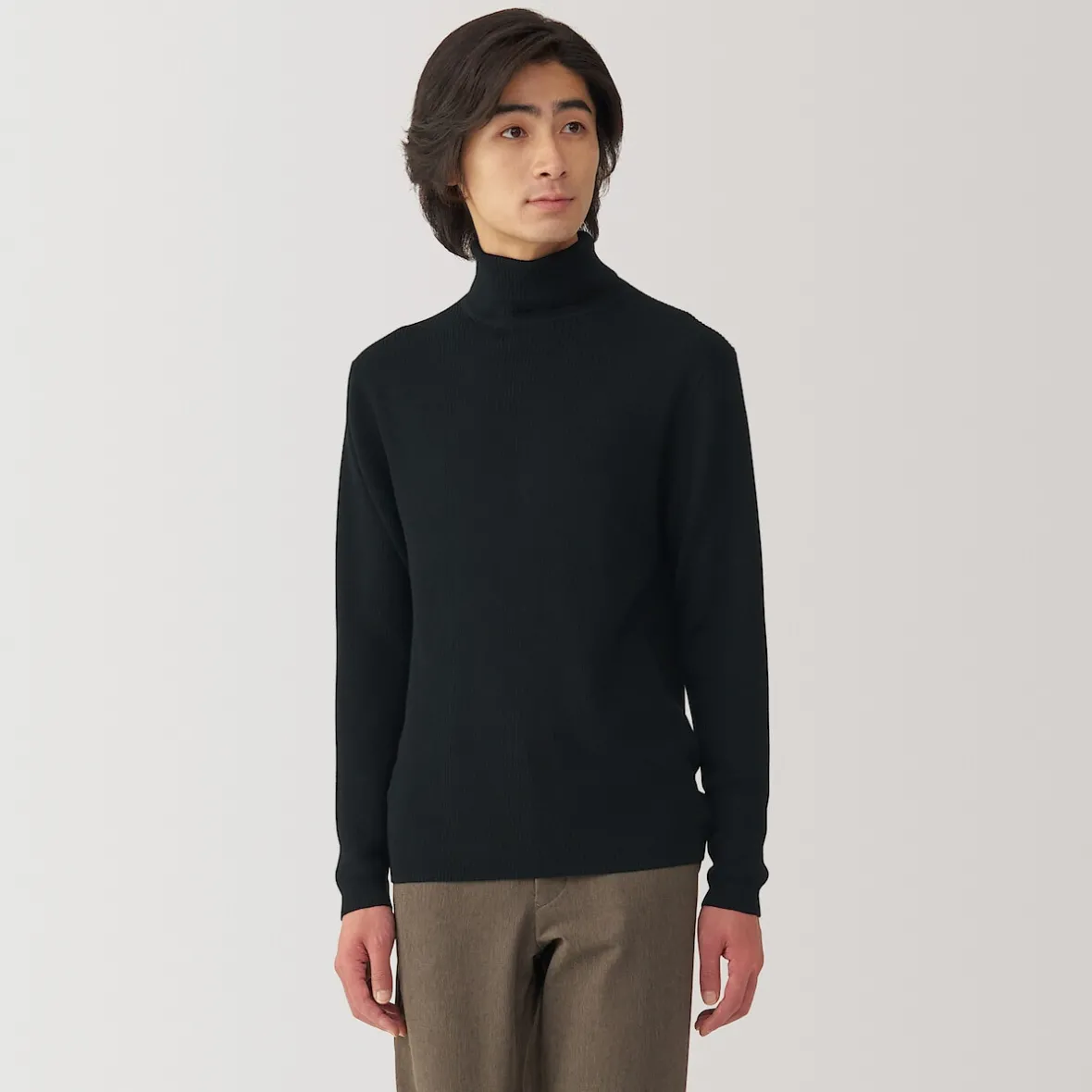 Outlet Muji Jersey de lana con cuello de tortuga acanalado