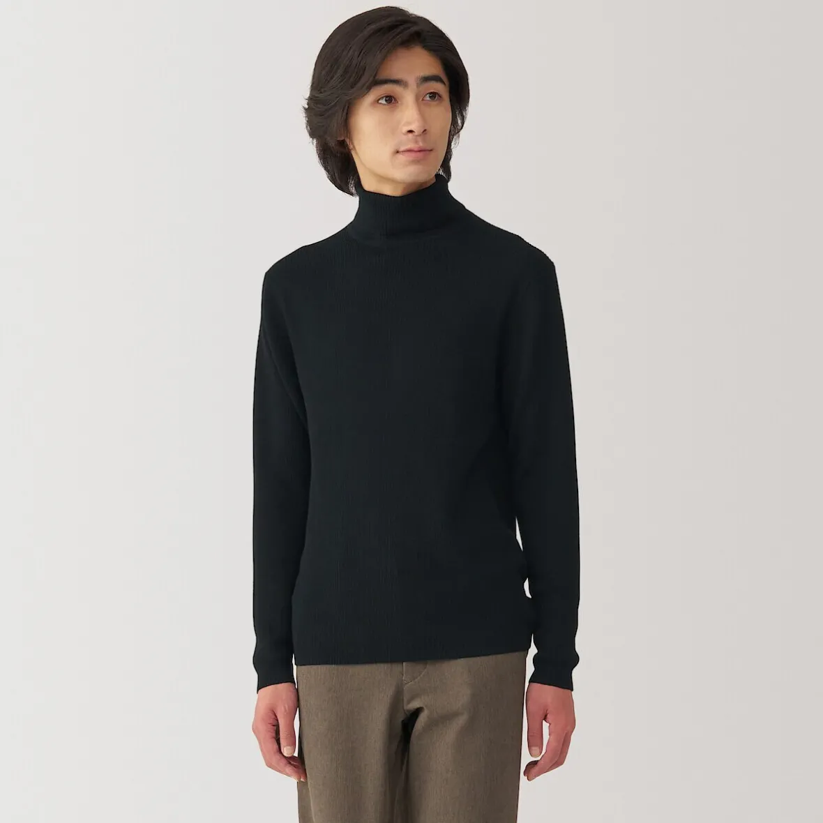 Outlet Muji Jersey de lana con cuello de tortuga acanalado
