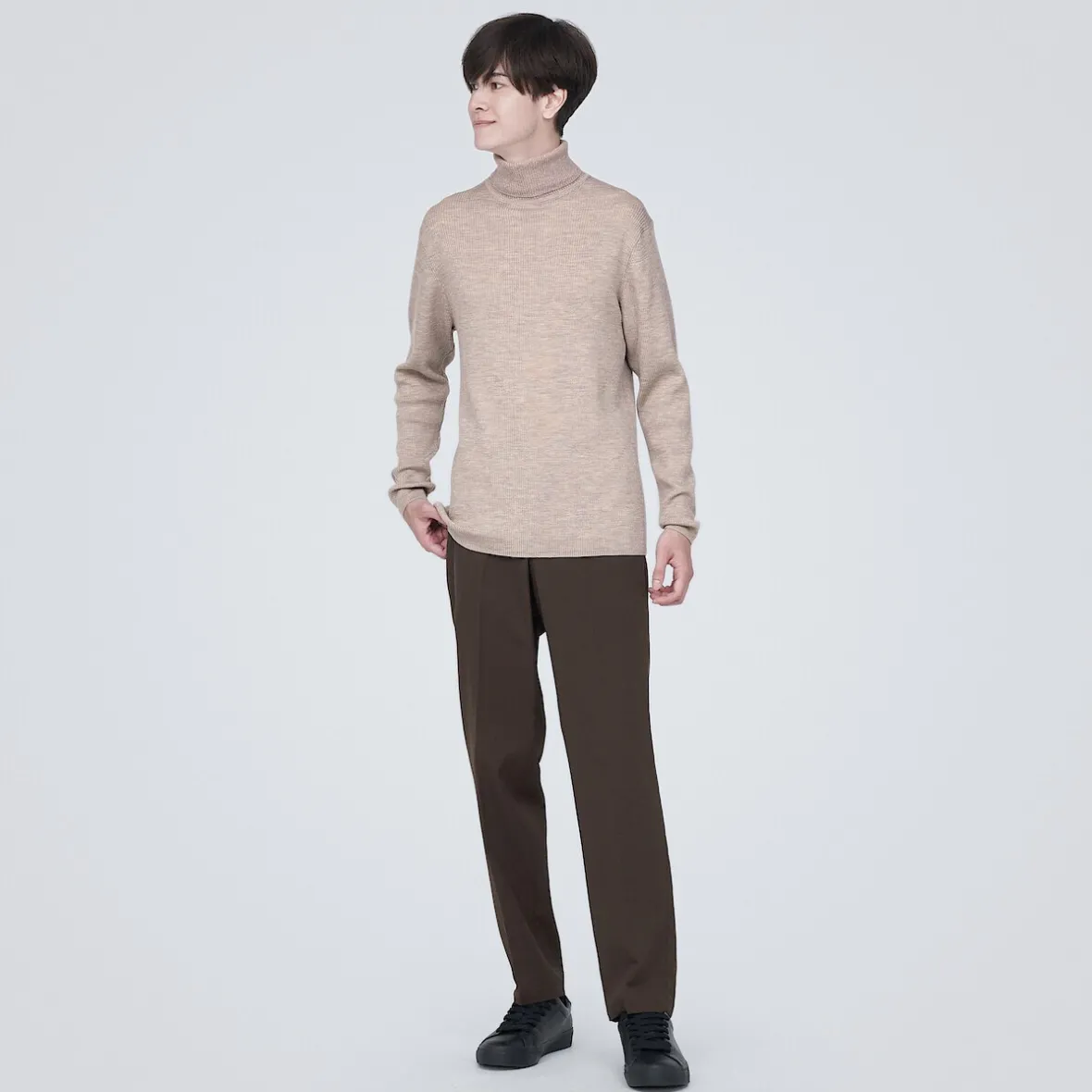 Outlet Muji Jersey de lana con cuello de tortuga acanalado