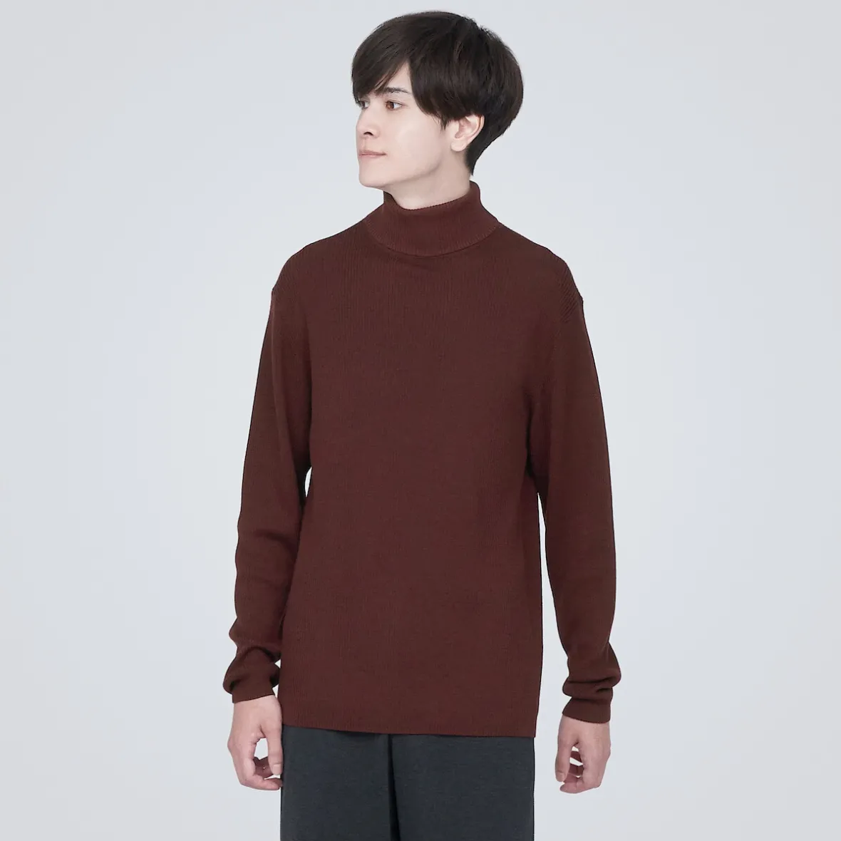 Outlet Muji Jersey de lana con cuello de tortuga acanalado