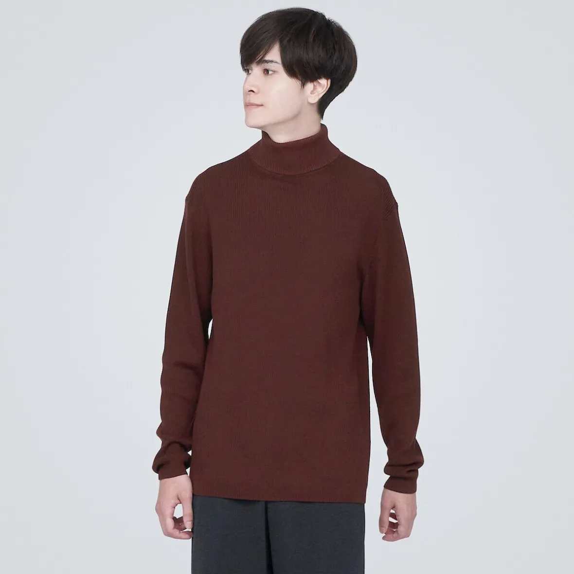 Outlet Muji Jersey de lana con cuello de tortuga acanalado