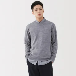 Hot Muji Jersey de lana de punto fino con cuello redondo para hombre