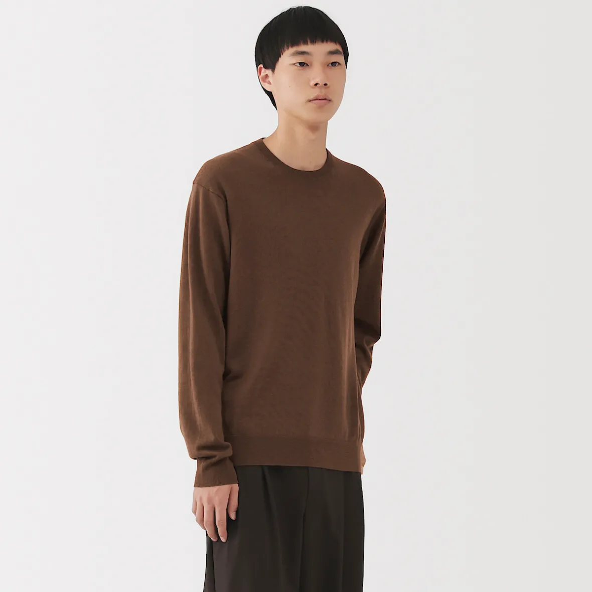 Hot Muji Jersey de lana de punto fino con cuello redondo para hombre