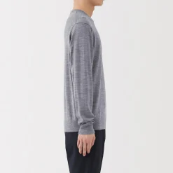 Hot Muji Jersey de lana de punto fino con cuello redondo para hombre