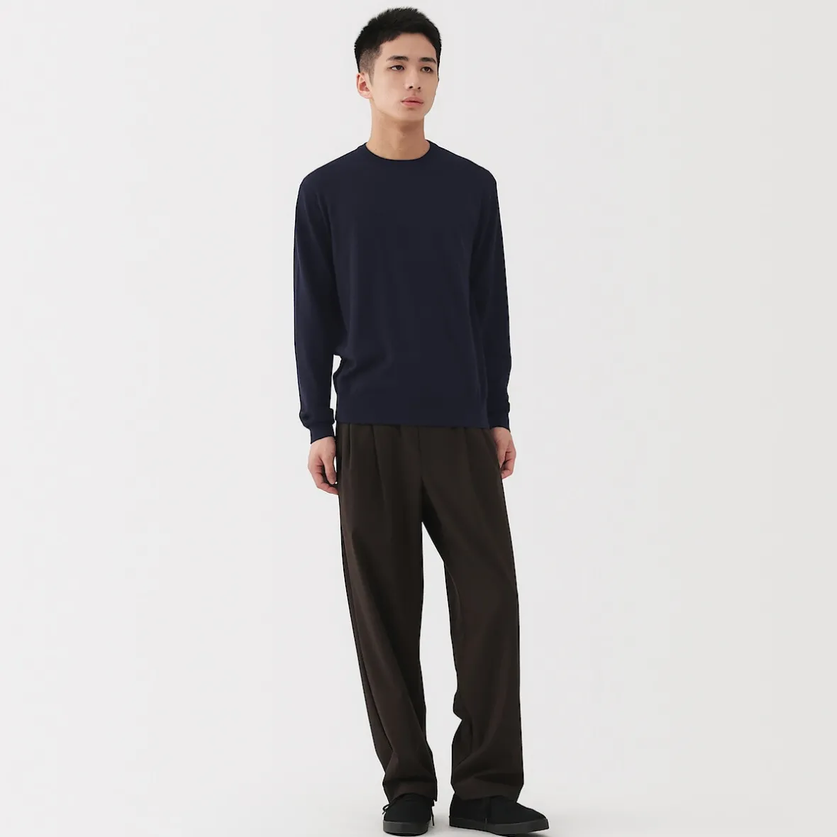 Hot Muji Jersey de lana de punto fino con cuello redondo para hombre