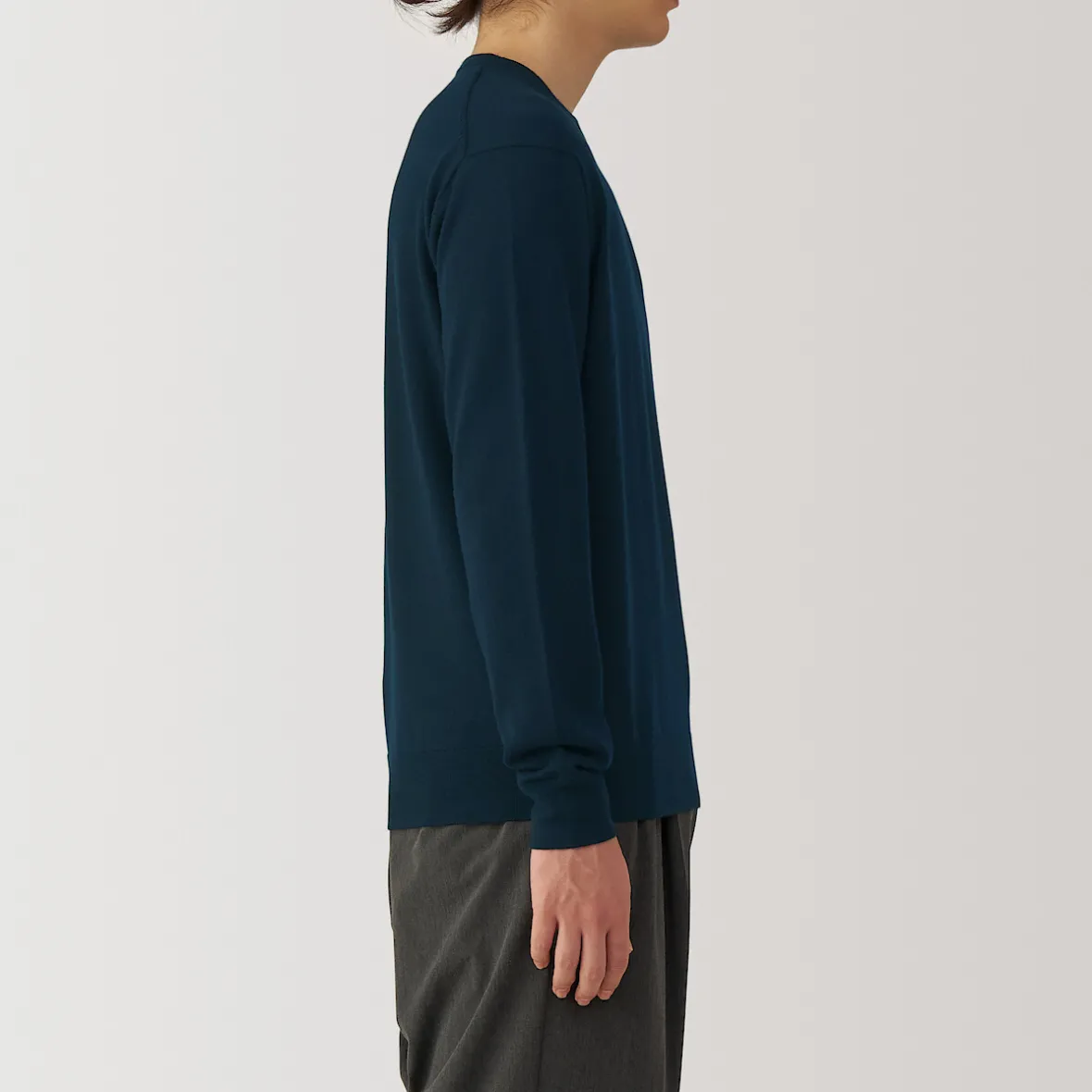 Hot Muji Jersey de lana de punto fino con cuello redondo para hombre