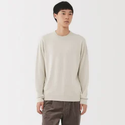 Hot Muji Jersey de lana de punto fino con cuello redondo para hombre