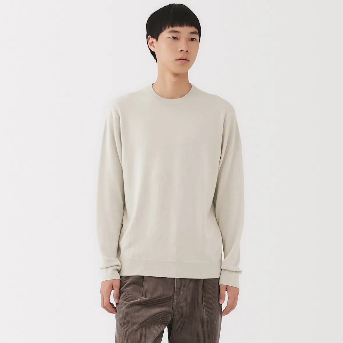 Hot Muji Jersey de lana de punto fino con cuello redondo para hombre