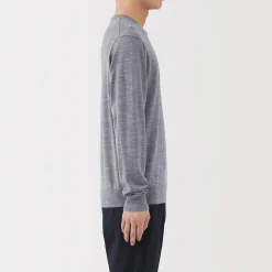 Hot Muji Jersey de lana de punto fino con cuello redondo para hombre