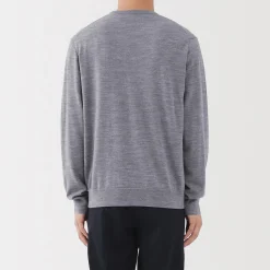 Hot Muji Jersey de lana de punto fino con cuello redondo para hombre