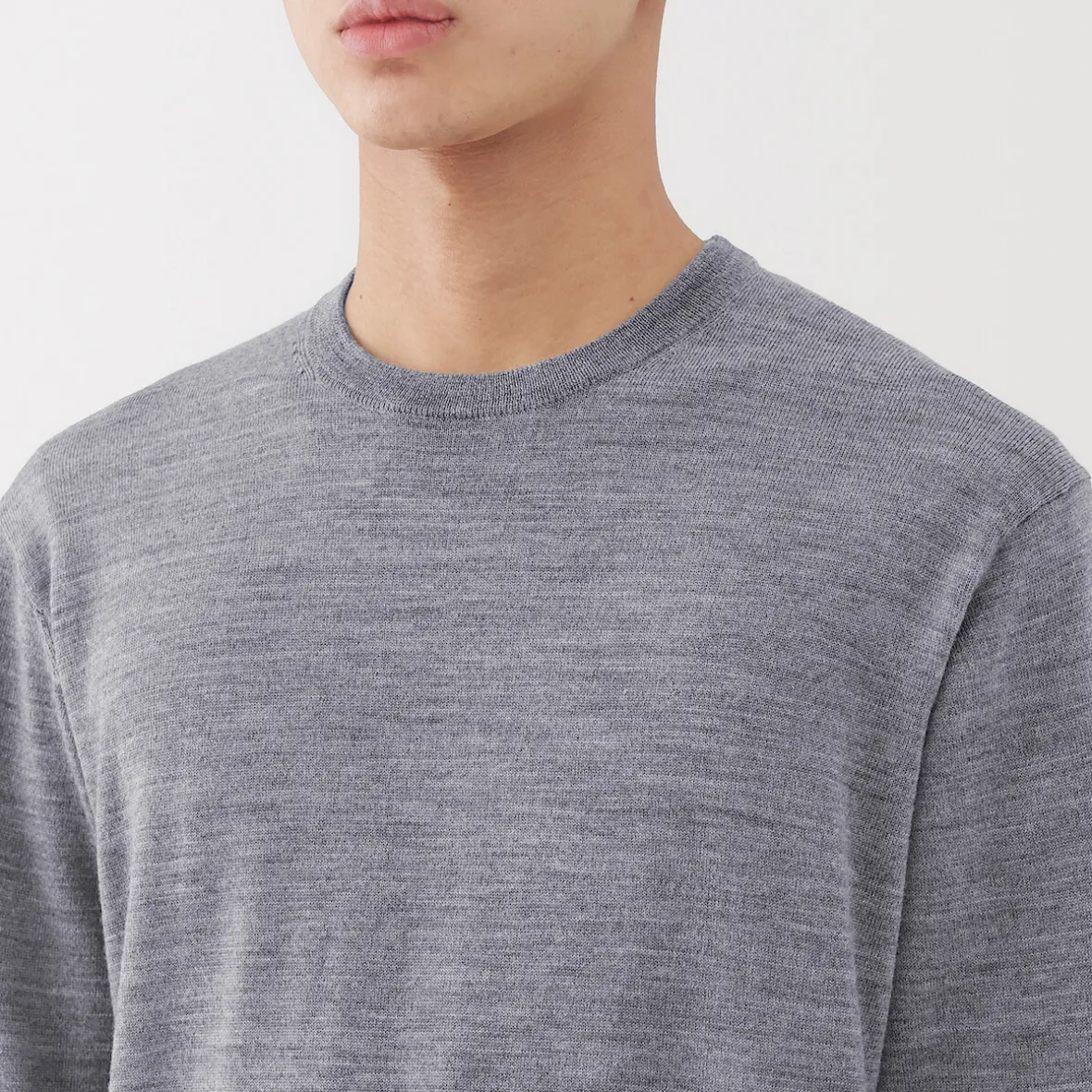 Hot Muji Jersey de lana de punto fino con cuello redondo para hombre