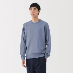 Hot Muji Jersey de lana de punto fino con cuello redondo para hombre