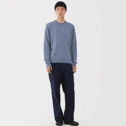 Hot Muji Jersey de lana de punto fino con cuello redondo para hombre