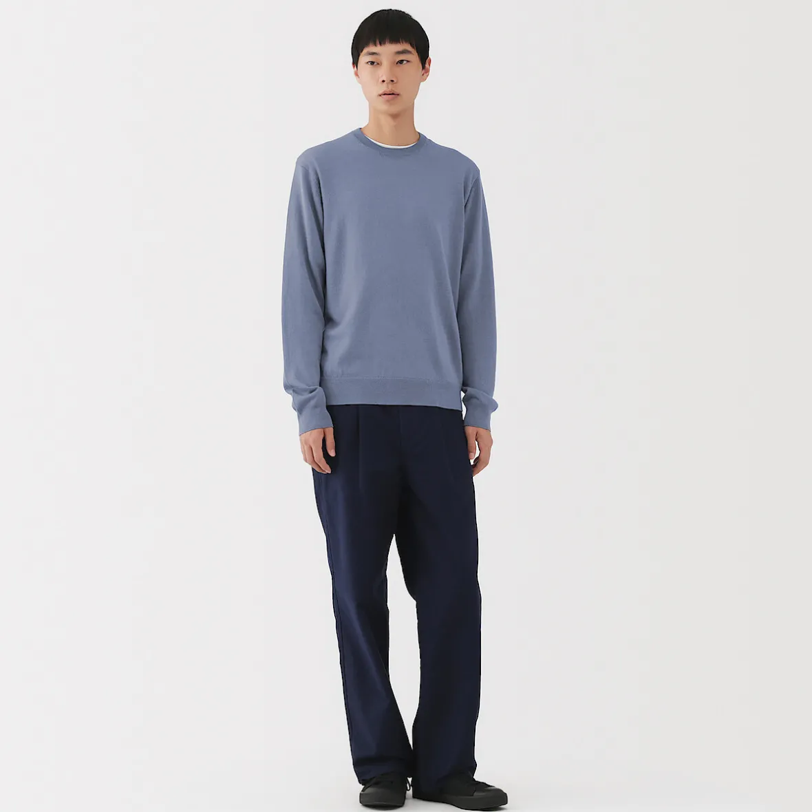 Hot Muji Jersey de lana de punto fino con cuello redondo para hombre