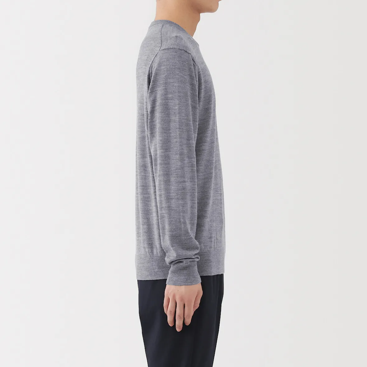 Hot Muji Jersey de lana de punto fino con cuello redondo para hombre