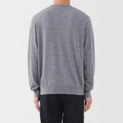 Hot Muji Jersey de lana de punto fino con cuello redondo para hombre