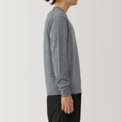 Hot Muji Jersey de lana de punto fino con cuello redondo para hombre