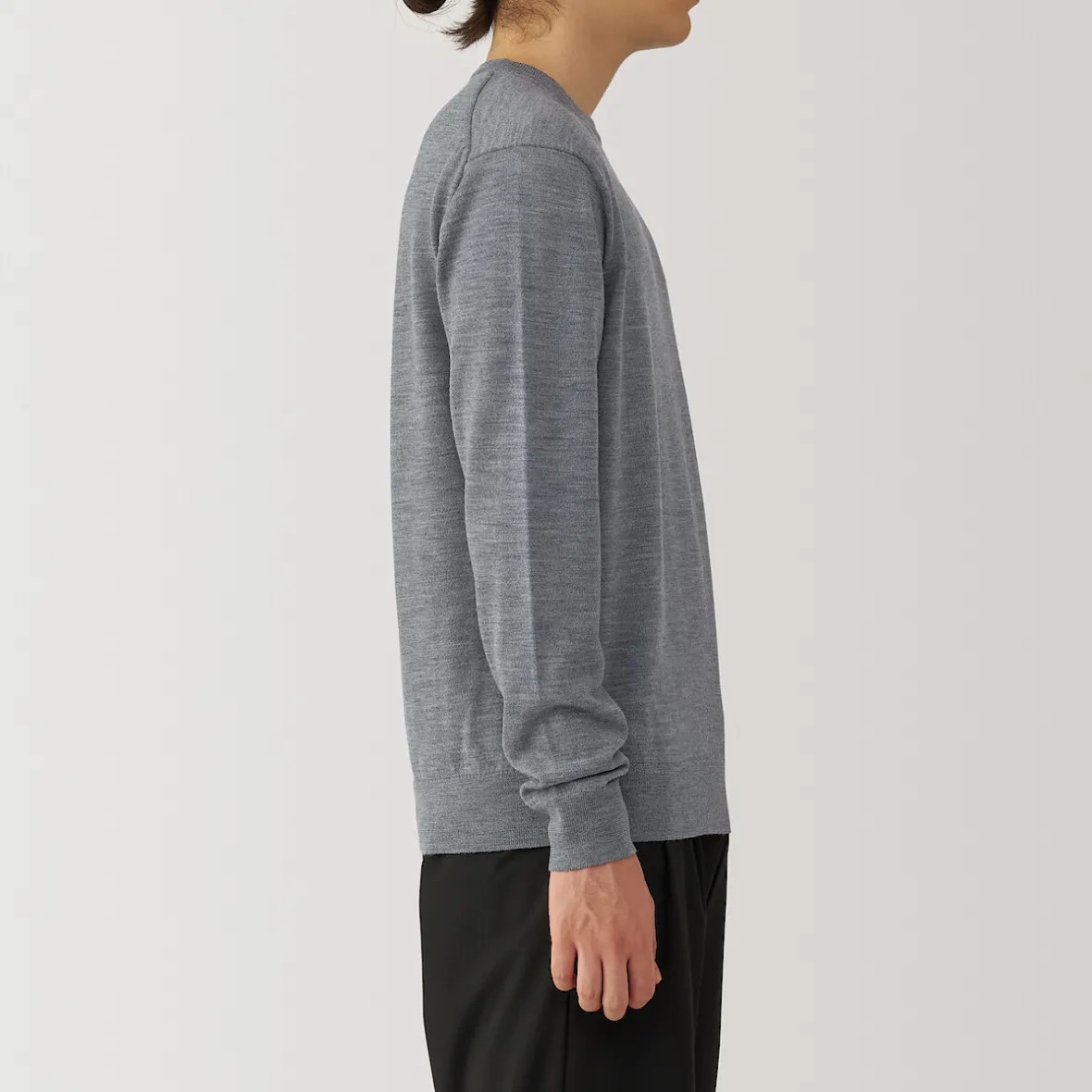 Hot Muji Jersey de lana de punto fino con cuello redondo para hombre