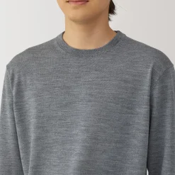Hot Muji Jersey de lana de punto fino con cuello redondo para hombre