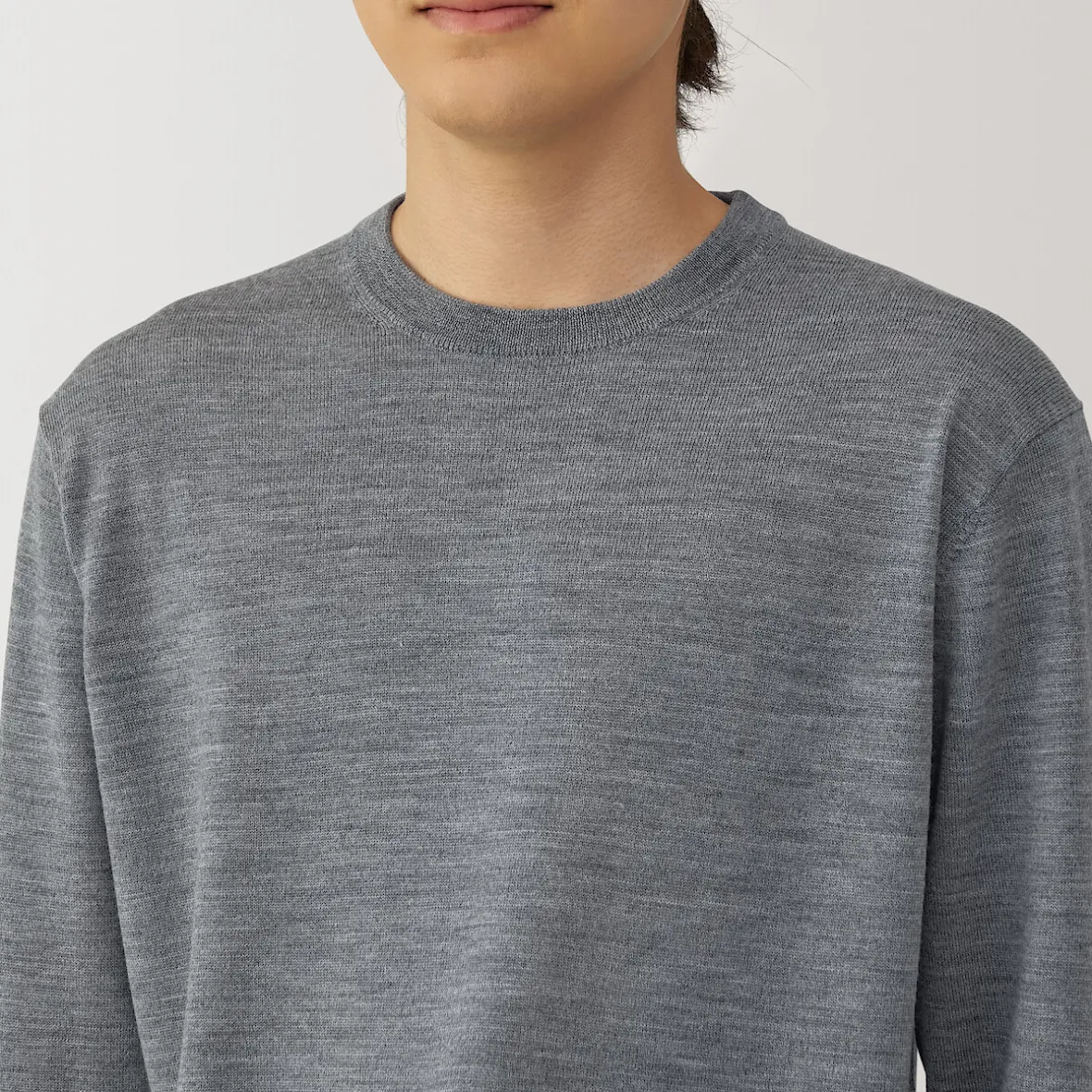 Hot Muji Jersey de lana de punto fino con cuello redondo para hombre