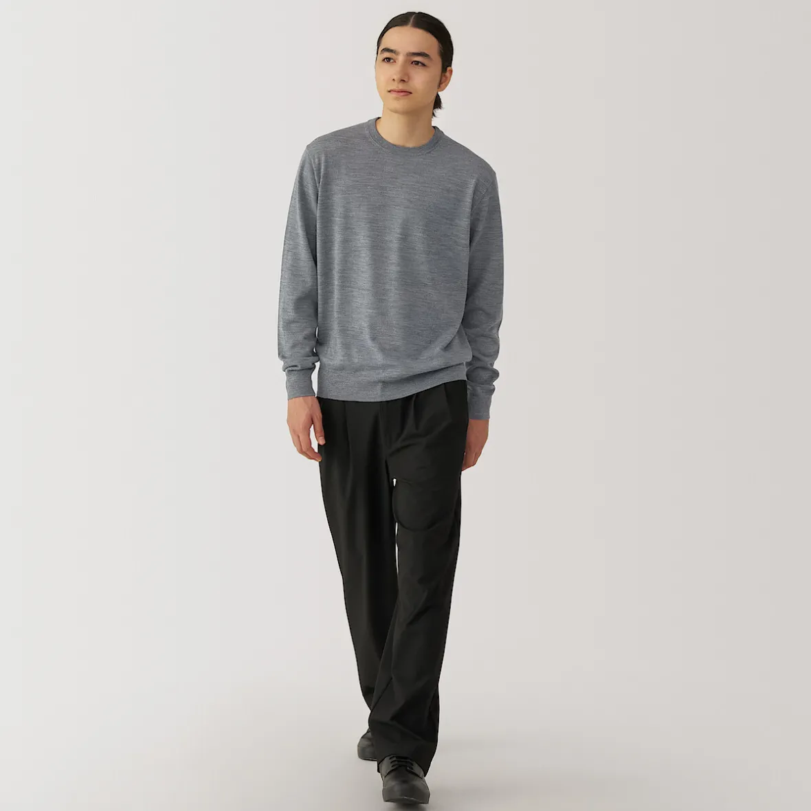 Hot Muji Jersey de lana de punto fino con cuello redondo para hombre