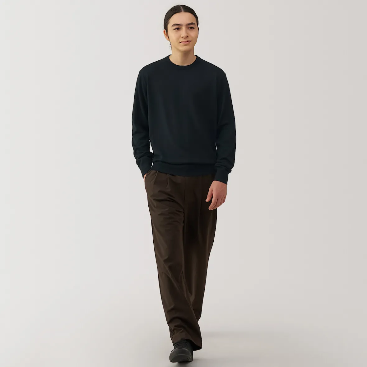 Hot Muji Jersey de lana de punto fino con cuello redondo para hombre