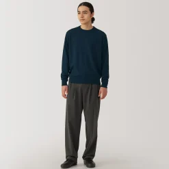 Hot Muji Jersey de lana de punto fino con cuello redondo para hombre