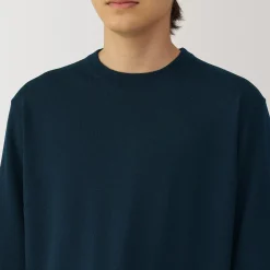 Hot Muji Jersey de lana de punto fino con cuello redondo para hombre