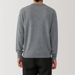 Hot Muji Jersey de lana de punto fino con cuello redondo para hombre