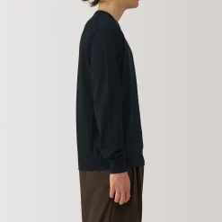 Hot Muji Jersey de lana de punto fino con cuello redondo para hombre