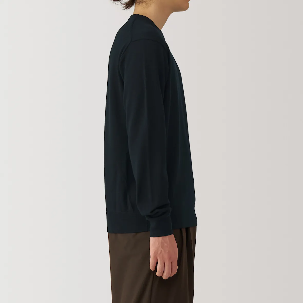 Hot Muji Jersey de lana de punto fino con cuello redondo para hombre
