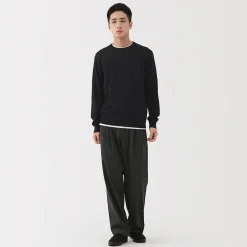 Hot Muji Jersey de lana de punto fino con cuello redondo para hombre