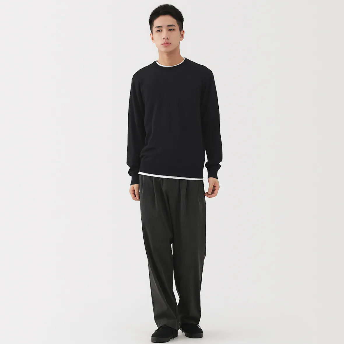 Hot Muji Jersey de lana de punto fino con cuello redondo para hombre