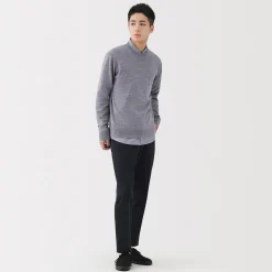 Sale Muji Jersey de lana de punto fino con cuello redondo para hombre