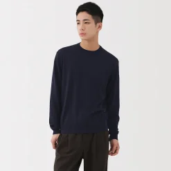Sale Muji Jersey de lana de punto fino con cuello redondo para hombre