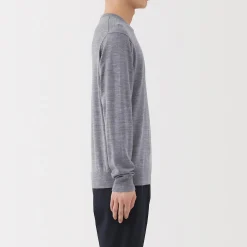 Sale Muji Jersey de lana de punto fino con cuello redondo para hombre