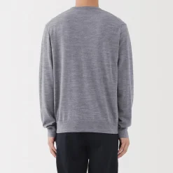 Sale Muji Jersey de lana de punto fino con cuello redondo para hombre