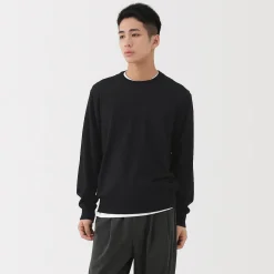 Sale Muji Jersey de lana de punto fino con cuello redondo para hombre
