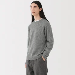 Outlet Muji Jersey de lana de punto medio con cuello redondo para hombre