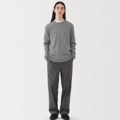 Outlet Muji Jersey de lana de punto medio con cuello redondo para hombre